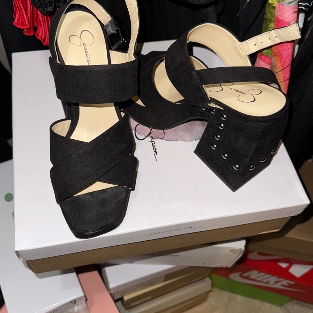 Jessica Simpson Black Chunky Heel Sandals